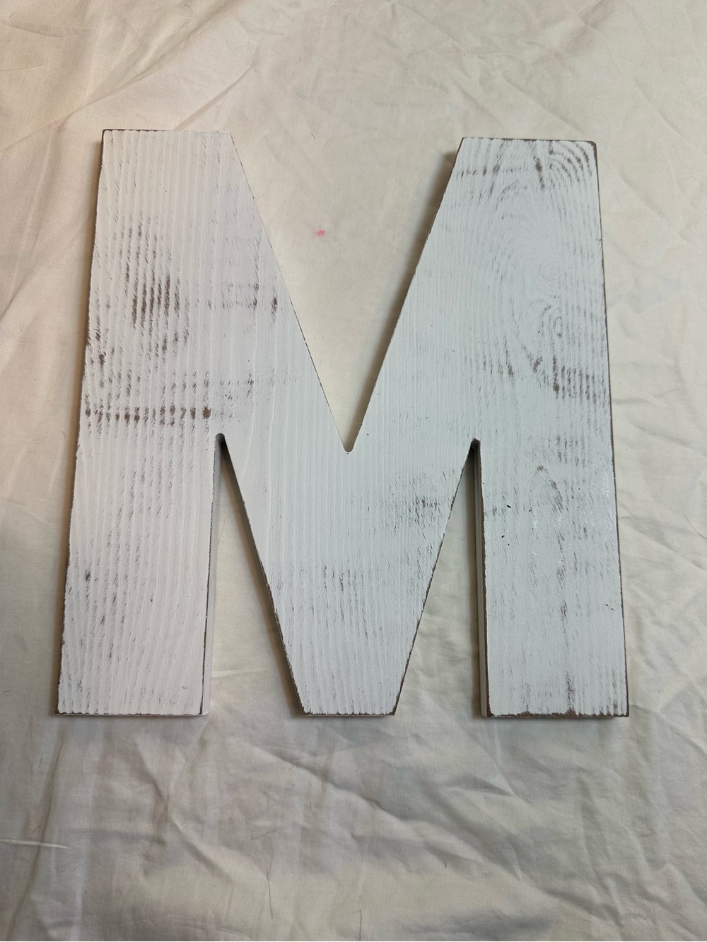 White M Wooden Sign Rustic Distressed